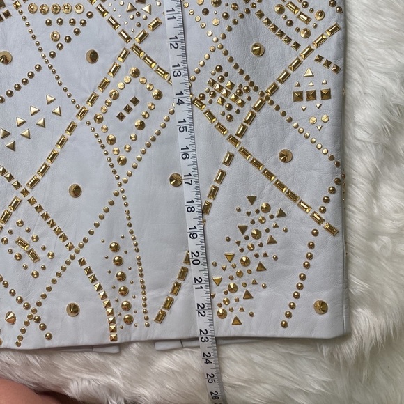 Versace Leather MIDI Skirt Runway Edition Oyster Color Gold Embellishment - Picture 10 of 13